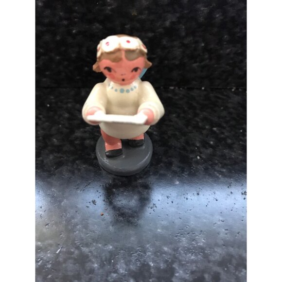 Vintage Christmas Wooden Angel Singing With Sheet Music In Her Hands  Erzgebirge - Picture 1 of 7